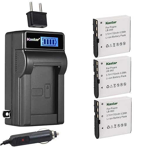 Kastar 3-Pack GB-60 Battery and LCD AC Charger Compatible with GE GB-60 GB60 Battery, GE GE X600 GE General Imaging Power Pro X600 Digital Camera