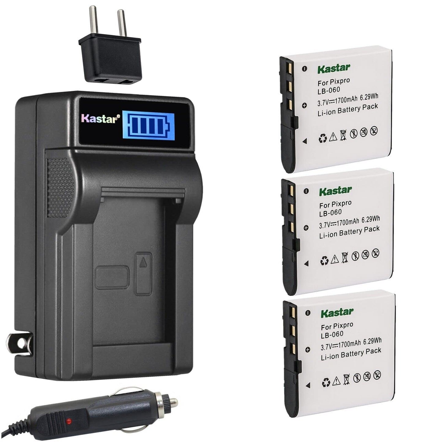 Kastar 3-Pack GB-60 Battery and LCD AC Charger Compatible with GE GB-60 GB60 Battery, GE GE X600 GE General Imaging Power Pro X600 Digital Camera