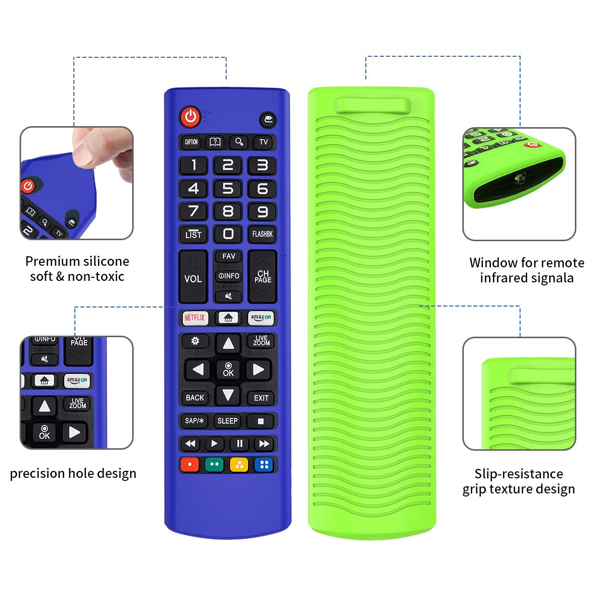 2Pack Silicone Case for LG AKB75095307 AKB75375604 AKB74915305 Remote, Alquar Shockproof Anti-Lost Remote Cover Holder Skin Sleeve Protector for LG