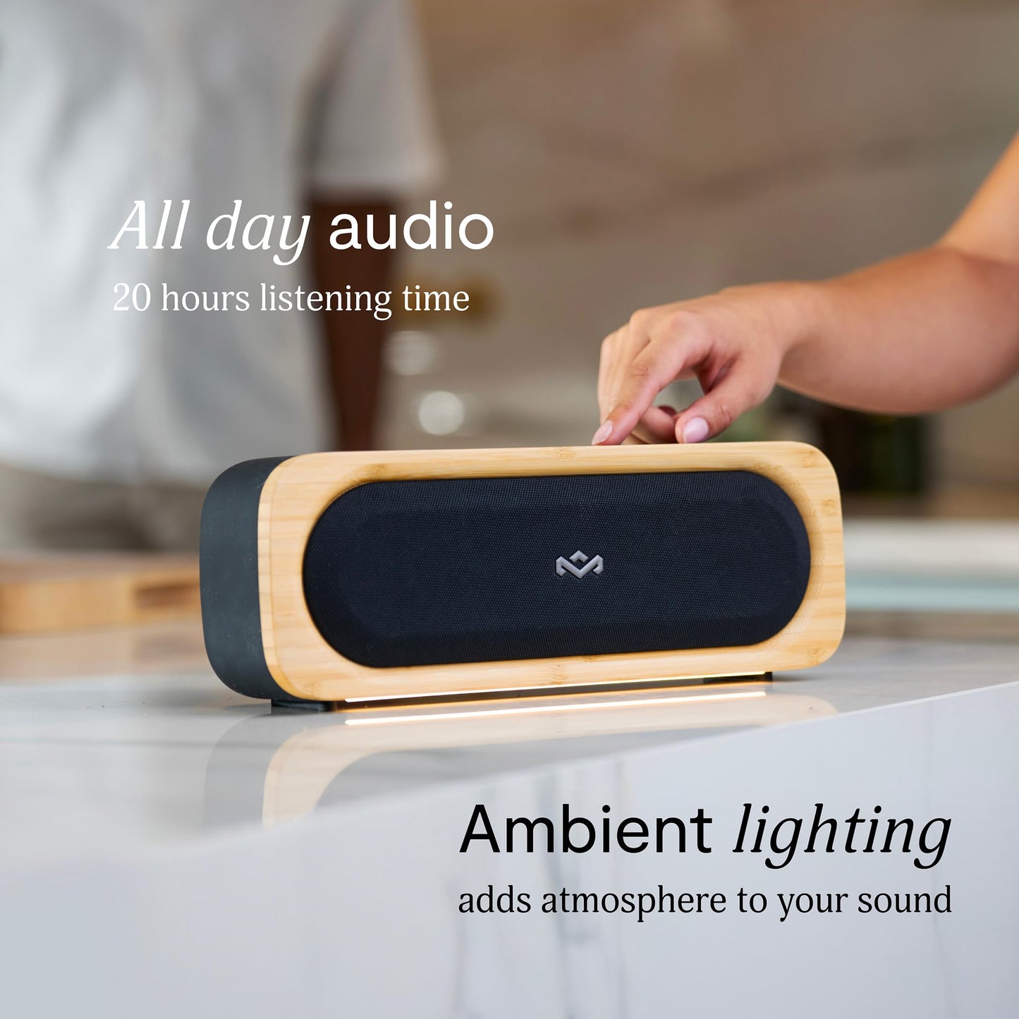 House of Marley Get Together Go Portable Bluetooth® 6.0 Speaker, 20Hr Playtime, IP67 Waterproof & Dustproof, Sustainable Bamboo Design, Custom EQ