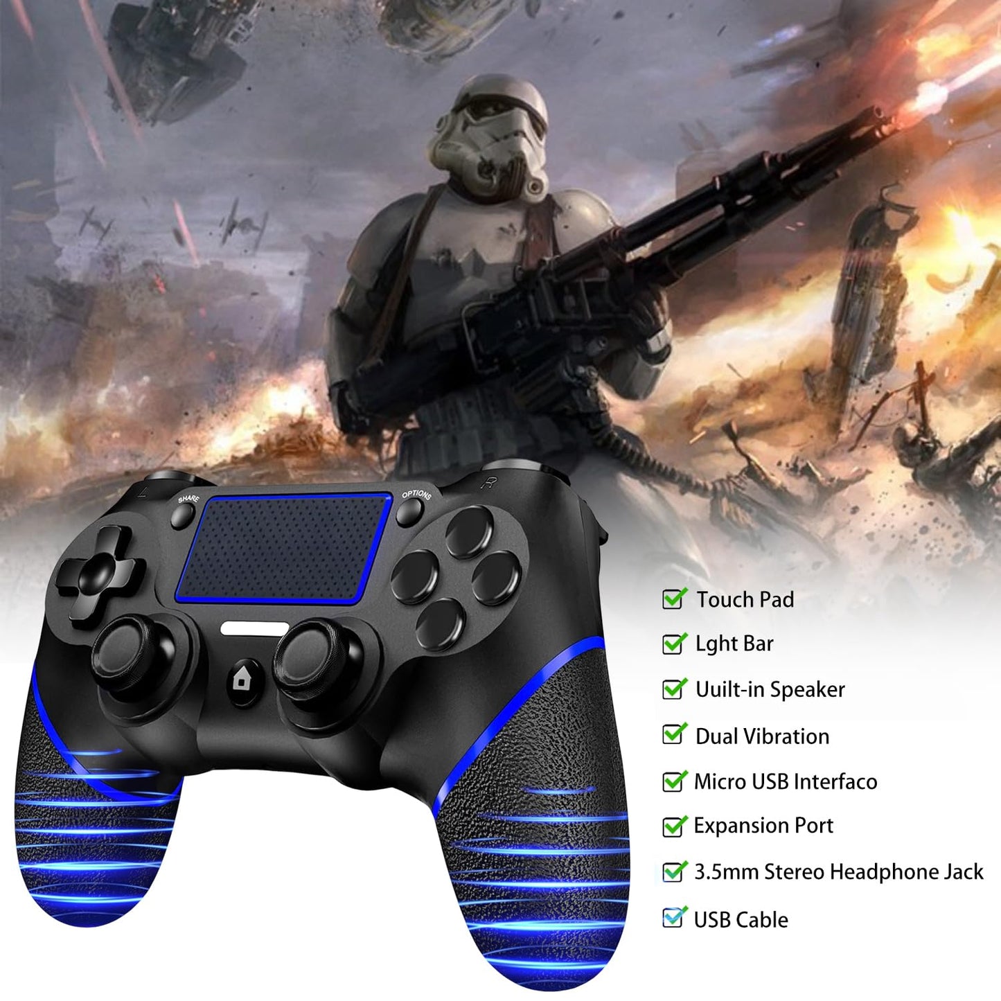 SZDILONG Upgraded Wireless Controller for Ps4 Gamepad Compatible with Ps4/Pro/Slim/Windows PC,Joystick for PS4 with Touchpad/Stereo Headphone