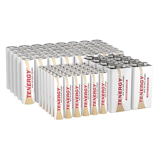 Tenergy 84 Pack Alkaline Batteries, 40 Pack AA, 36 Pack AAA, and 8 Pack 9V Size Batteries for Household Electronics