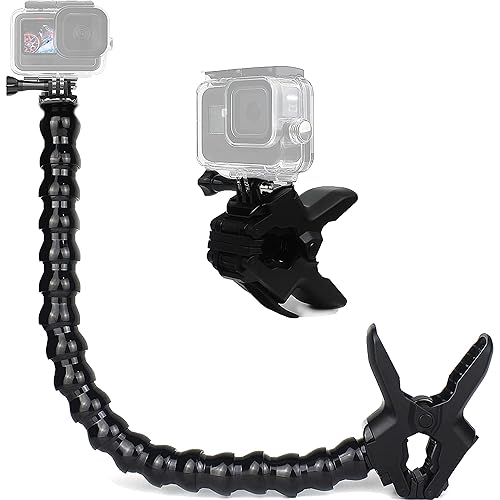 FiTSTILL Jaws Flex Clamp Mount with Adjustable Gooseneck 19 Sections Compatible with Go Pro Hero 13,12,11,10,9,8,7,6,5,4,Session