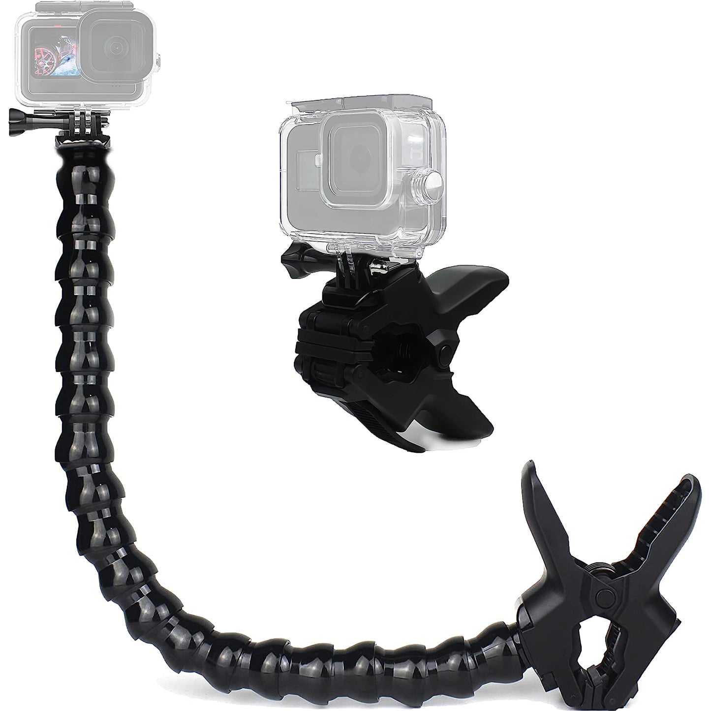 FiTSTILL Jaws Flex Clamp Mount with Adjustable Gooseneck 19 Sections Compatible with Go Pro Hero 13,12,11,10,9,8,7,6,5,4,Session