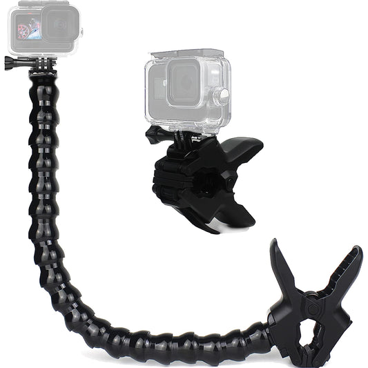 FiTSTILL Jaws Flex Clamp Mount with Adjustable Gooseneck 19 Sections Compatible with Go Pro Hero 13,12,11,10,9,8,7,6,5,4,Session