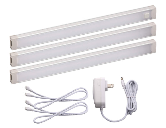 PureOptics LED Under Cabinet Lighting Kit, 3-Bars, 9 Inches Each, DIY Tool-Free Installation, Warm White, 2700K, 1080 Lumens, 15 Watts, Home Accent