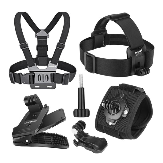 NEEWER Accessory Set Compatible with GoPro Hero Insta360 DJI AKASO Action Camera, Quick Change Head Strap Head Strap Holder, Chest Strap, Backpack Hat