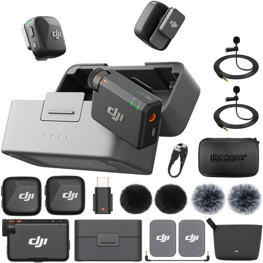 DJI Mic Mini (2 TX + 1 RX + Charging Case) Wireless Lavalier Microphone, Ultralight, Noise Cancelling, Up to 48-Hour Battery Life Bundle with 2 x Deco