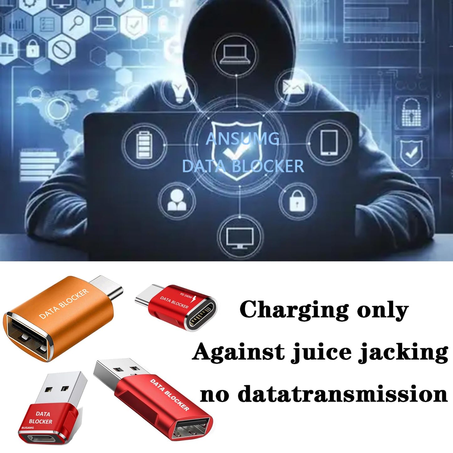 USB Data Blocker Adapter & USB C Data Blocker, A to A & A to C & C to C & C to A Only for Charge, Protect Against Juice Jacking,for iPhone 15 16
