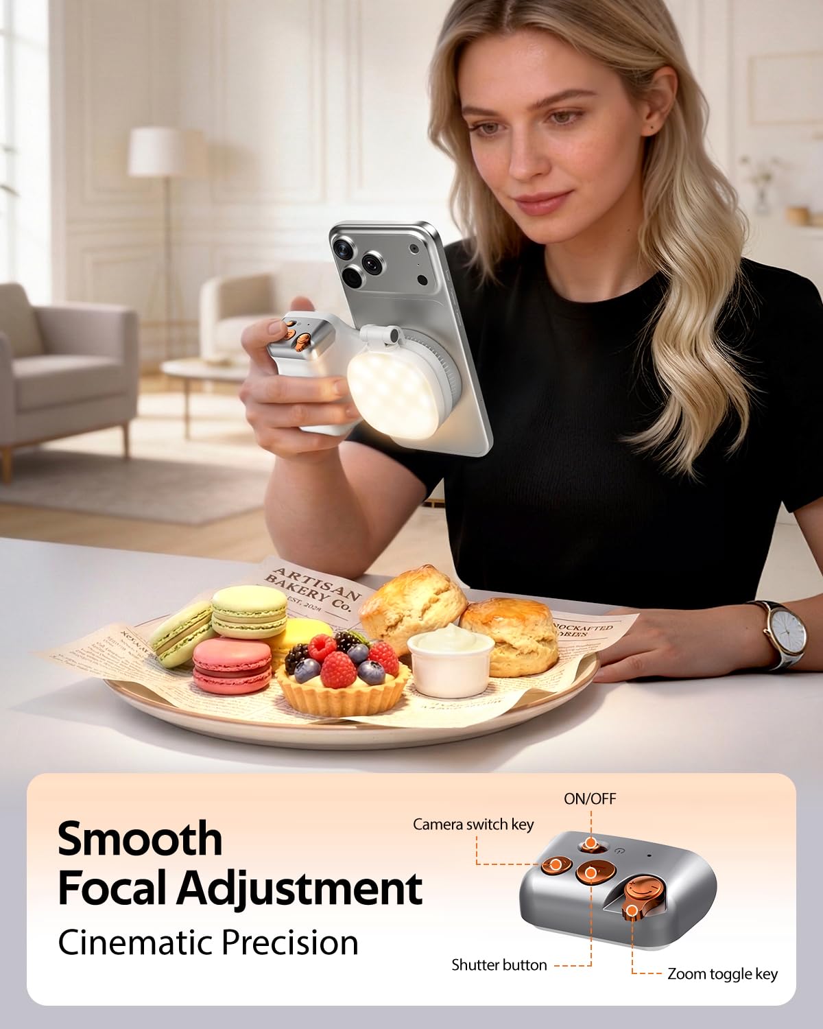 Magnetic Phone Camera Grip, Phone Selfie Grip + Selfie Light for iPhone & Android with Wireless Shutter Button, Creator Kit