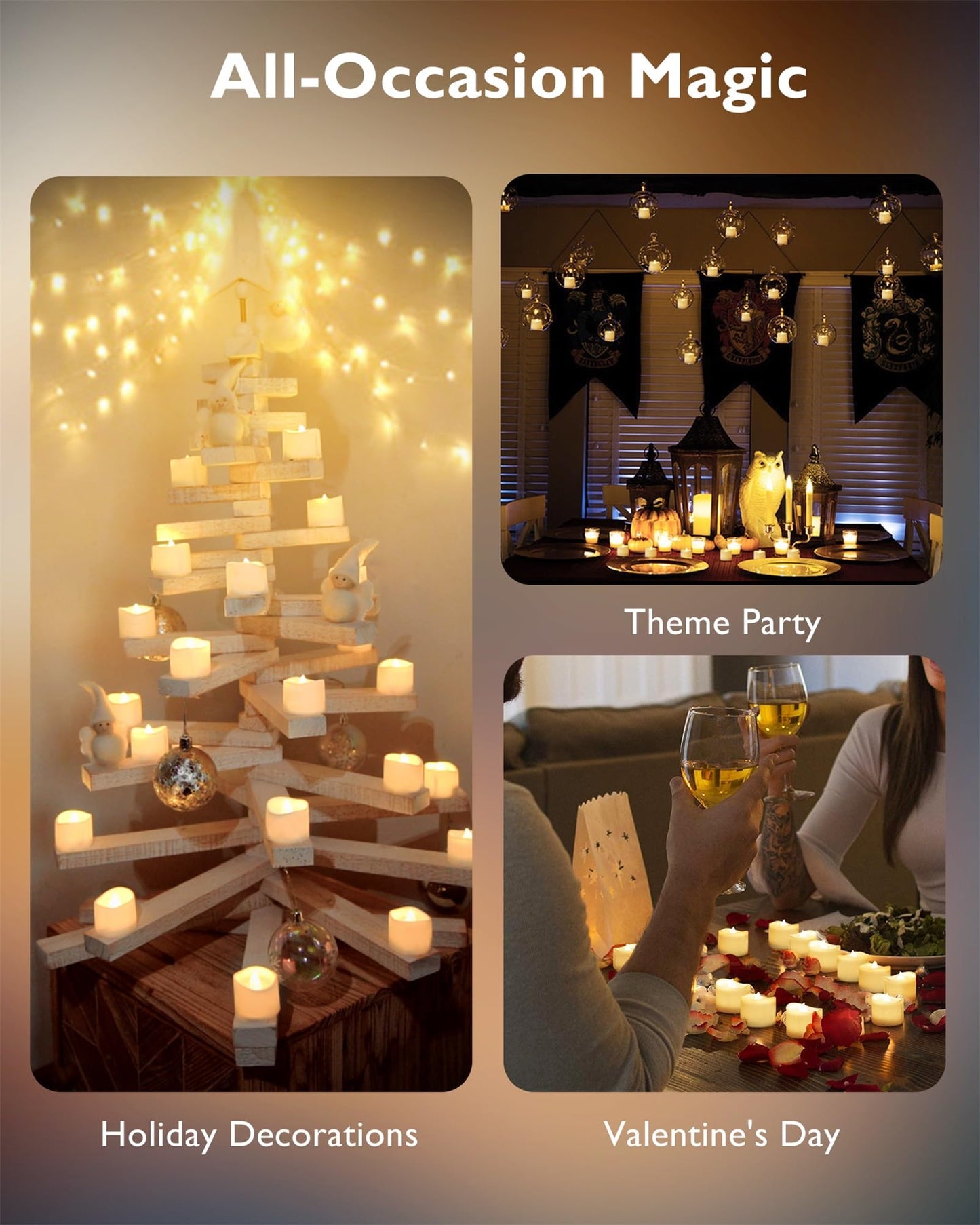 Homemory 12Pcs Flickering Flameless Candle Battery Operated, 200+Hours Fake Electric LED Tea Lights for Votive, Centerpiece Table Decorations