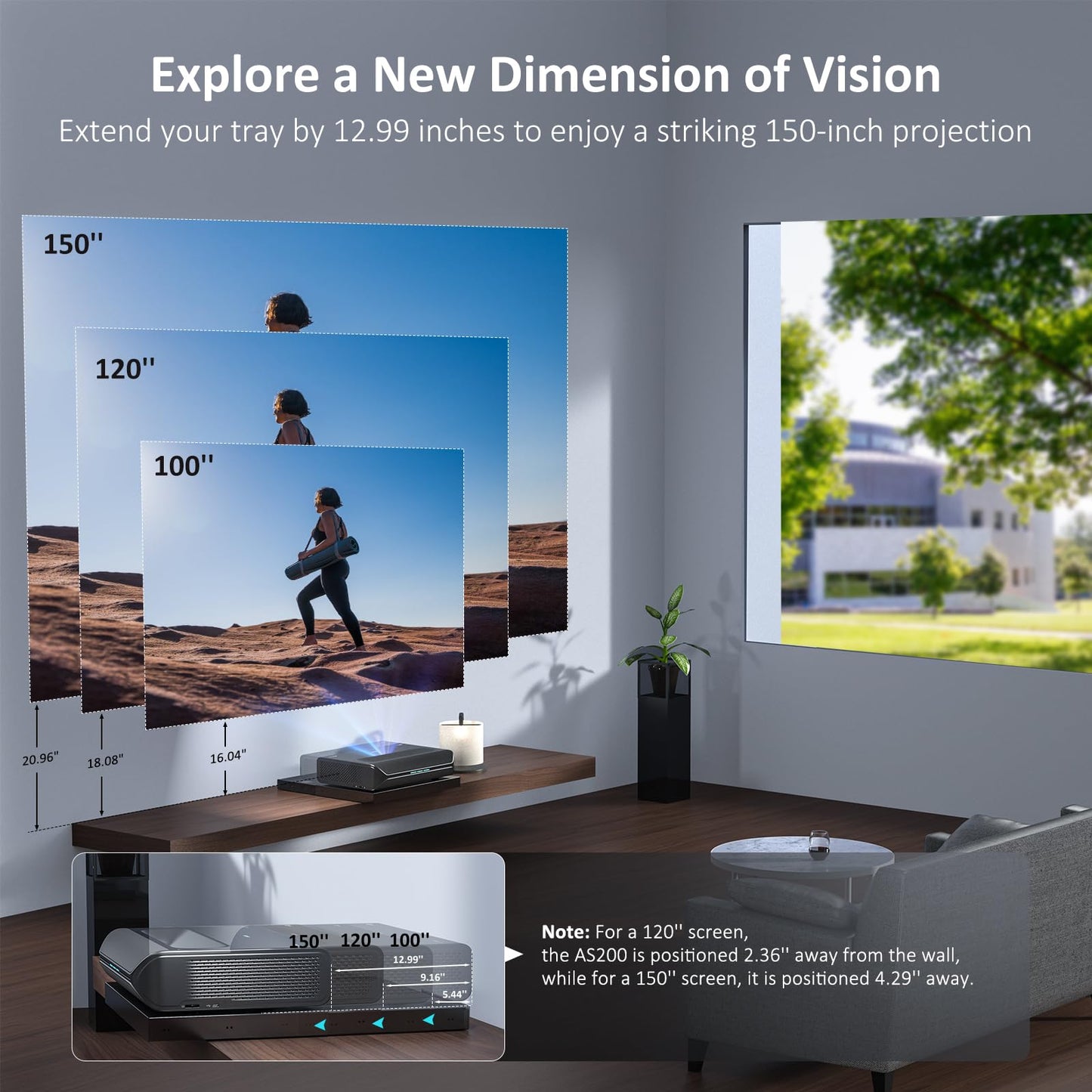 NexiGo AS200 Motorized Sliding Tray for Ultra Short Throw (UST) Projector, Extend Up to 150 Inch Picture, Auto Retractable Tray Telescopic Design