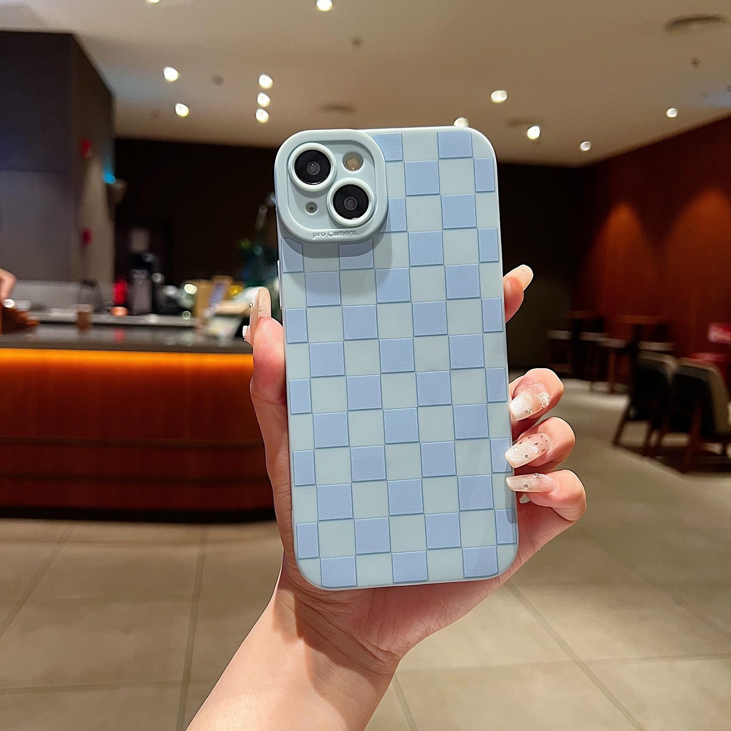 YUMUPIFE Plaid Pattern Phone Case,for iPhone 15(6.1”) Light Blue