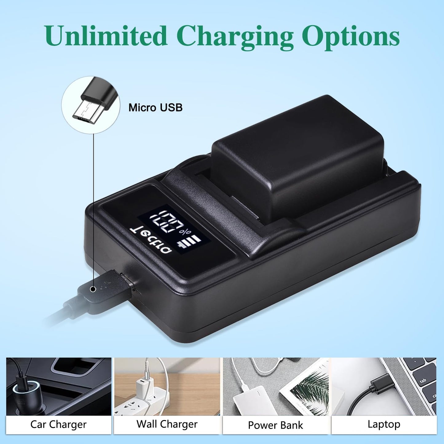 Tectra 2pcs DMW-BMB9 DMW-BMB9PP Battery + LED USB Charger for Panasonic Lumix DC-FZ80, DMC-FZ40K, DMC-FZ45K, DMC-FZ47K, DMC-FZ48K, DMC-FZ60, DMC-FZ70