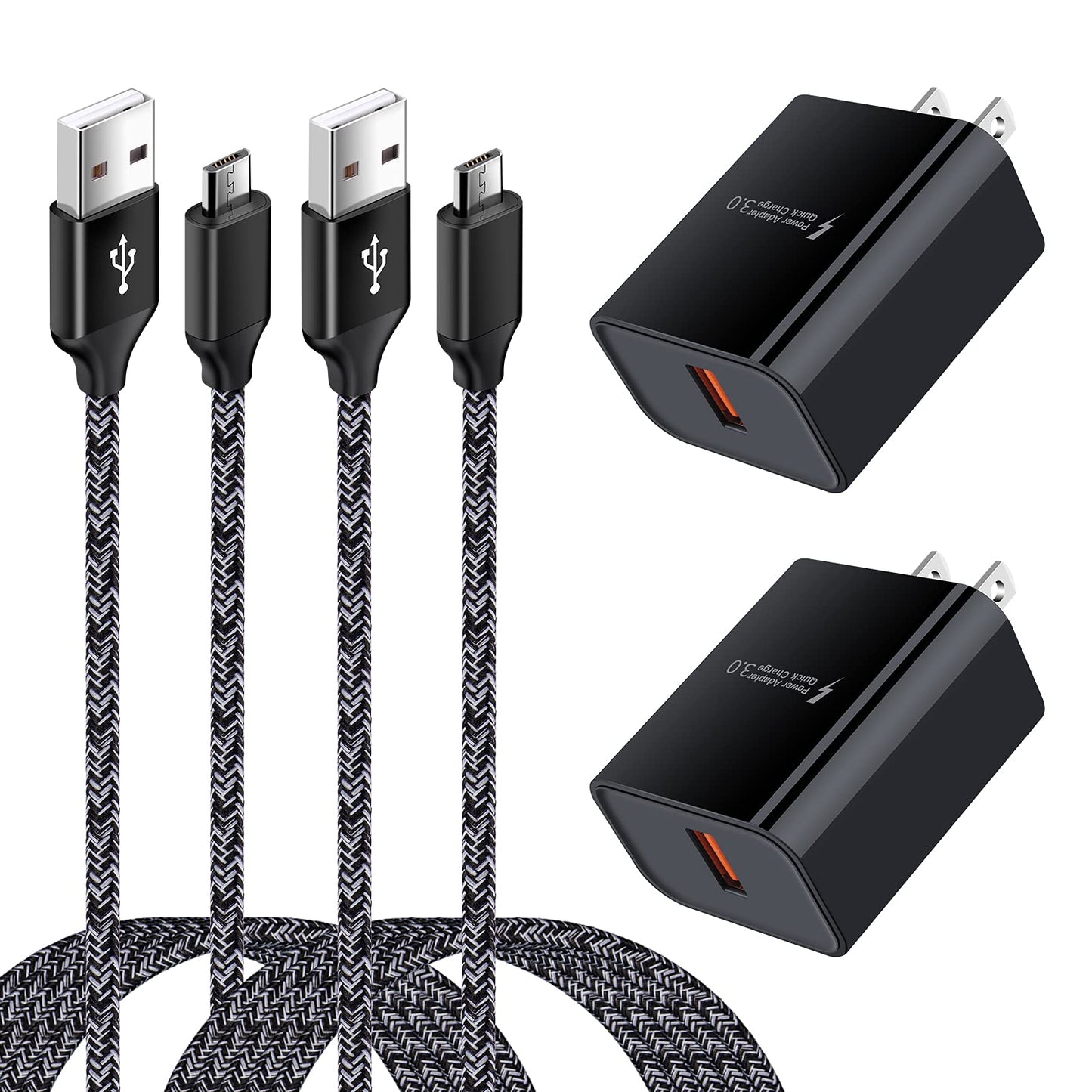 Android Phone Fast Charger,Quick3.0 USB Fast Wall Charger Plug Micro USB Cable 6FT Compatible for Samsung Galaxy J3 J5 J7 J8 S7 S6 A10 A02 A6 A01, LG