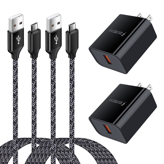 Android Phone Fast Charger,Quick3.0 USB Fast Wall Charger Plug Micro USB Cable 6FT Compatible for Samsung Galaxy J3 J5 J7 J8 S7 S6 A10 A02 A6 A01, LG