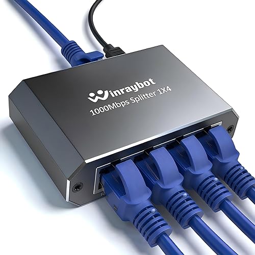 WinRaybot Ethernet Splitter, ethernet hub 4 Port gigabit,Ethernet Splitter 1 to 4,Network hub,Internet Switch 4 Port,netgear Switch (4 Devices Working