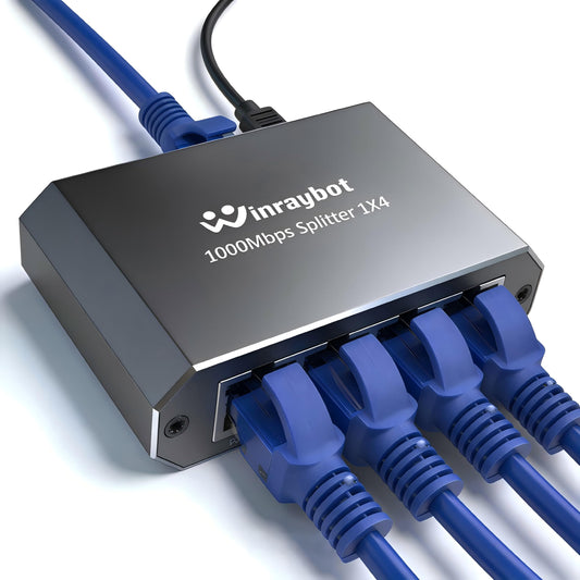 WinRaybot Ethernet Splitter, ethernet hub 4 Port gigabit,Ethernet Splitter 1 to 4,Network hub,Internet Switch 4 Port,netgear Switch (4 Devices Working