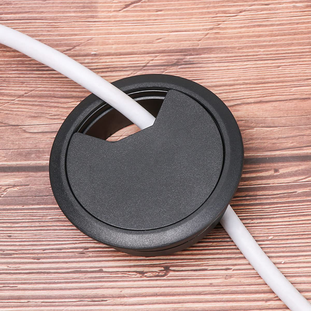 Lovelysp 2-3/8 inch Table Wire Cable Ring Hole Cover for Office PC Desk Cable Cord Organizer Plastic Cover (Open Hole 60mm Wire Box Black)-4PCS