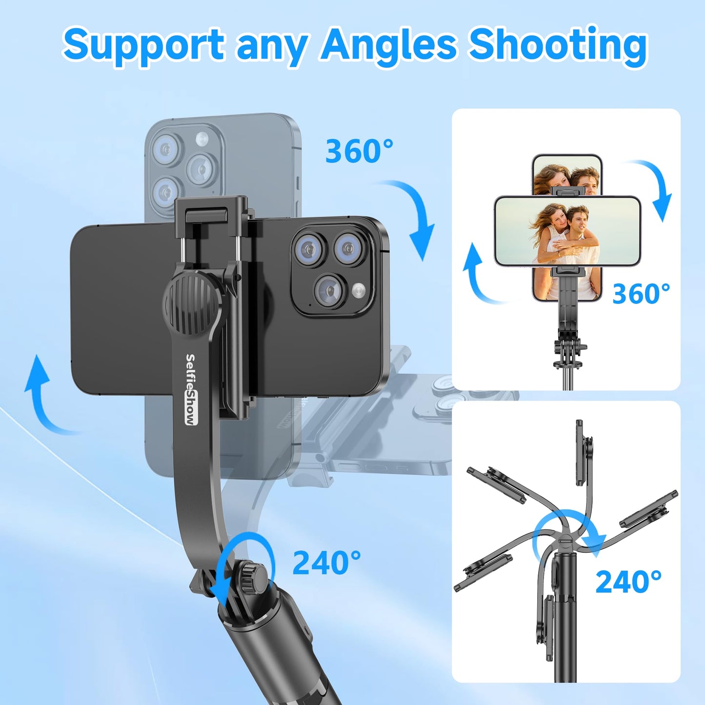 SelfieShow Selfie Stick, Extendable Selfie Stick Tripod with Wireless Remote and Tripod Stand, Portable, Lightweight, Compatible with iPhone 17 16 15