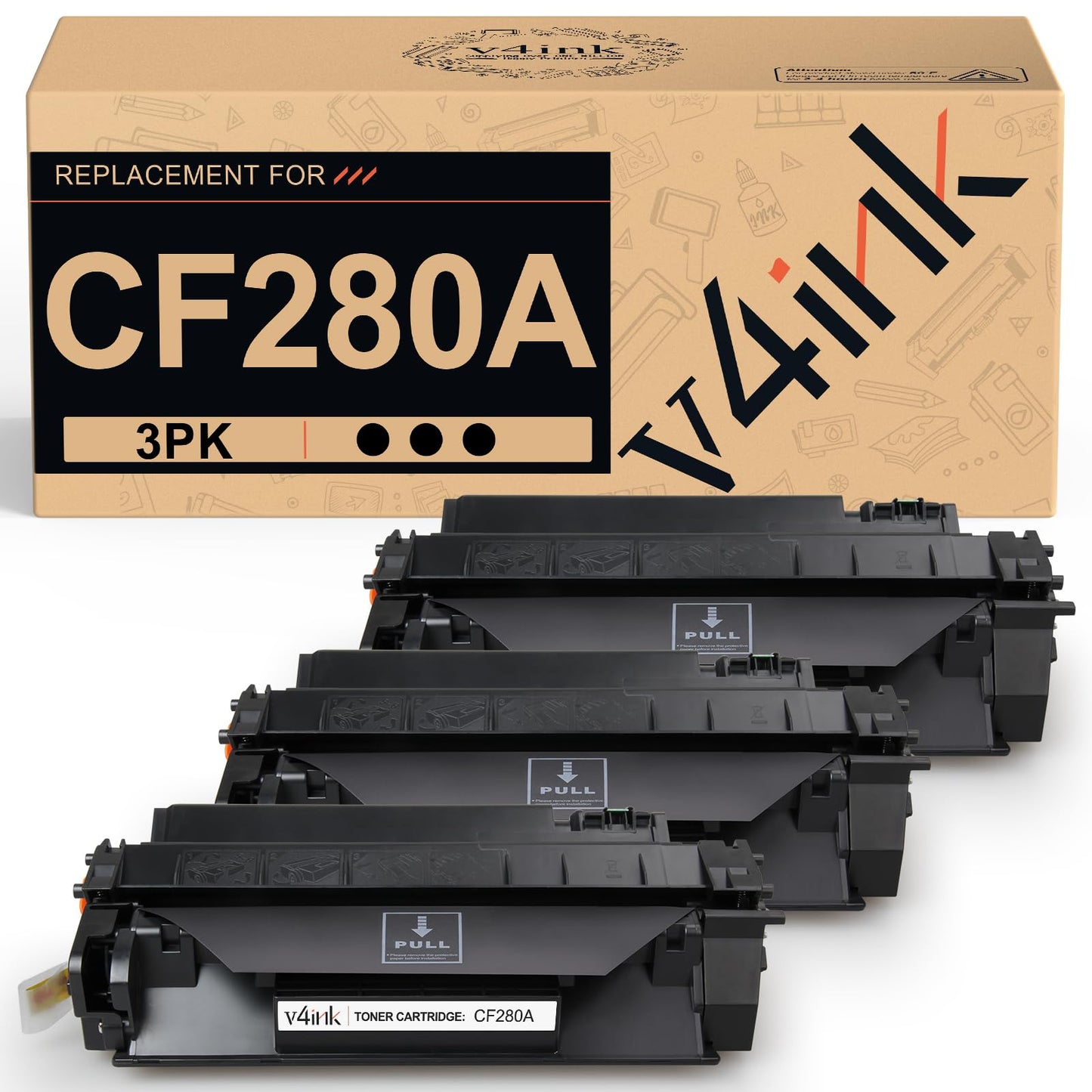 v4ink 3PK Compatible CF280A CRG119 Toner Cartridge Replacement for HP 80A CF280A Toner Cartridge Black Ink for HP Pro 400 M401N M401DN M401DNE M401DW