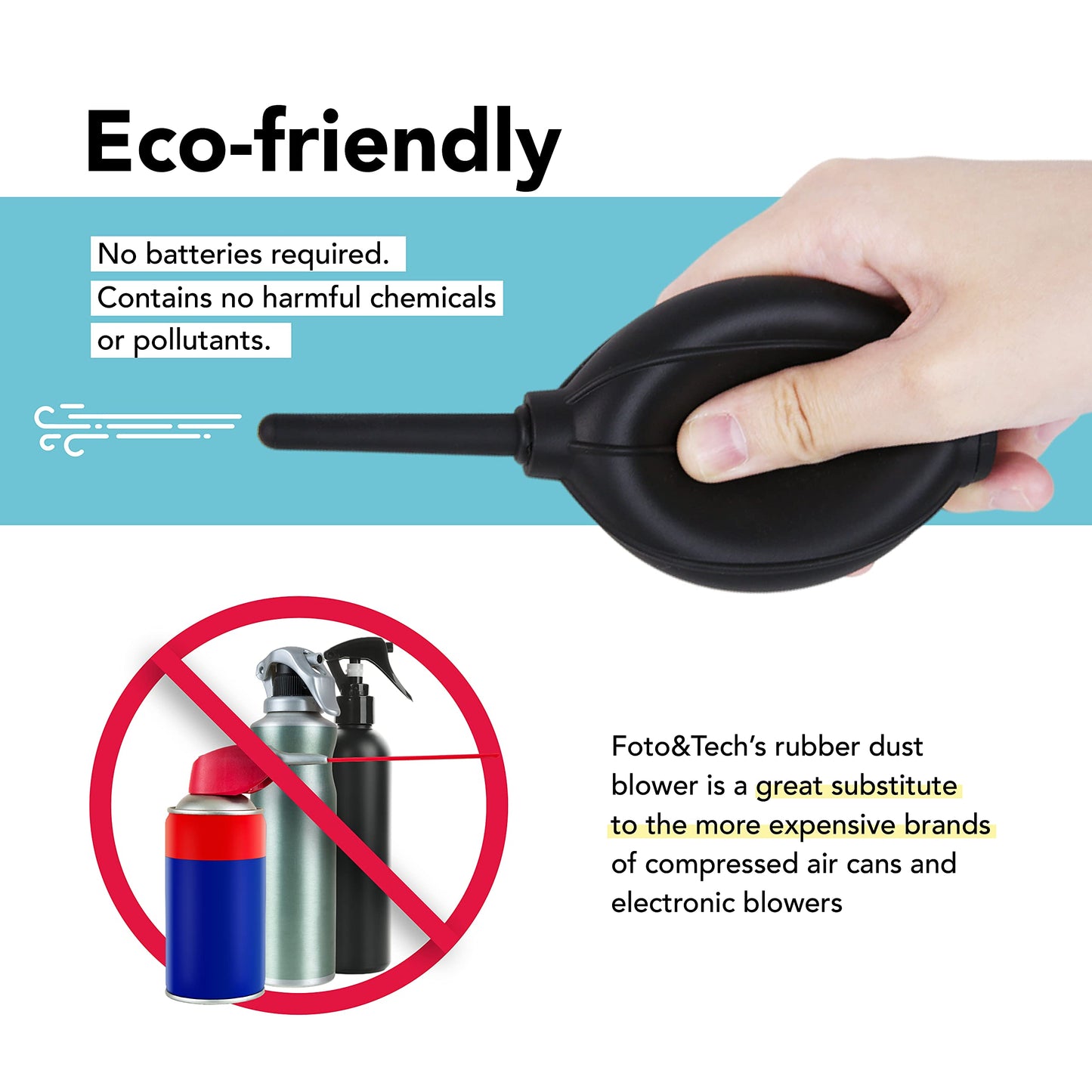 Foto&Tech Silicone Rubber Dust Blower with Soft Nozzle for DSLR Cameras LCD Screen Gaming Console Lens PC Motherboard Keyboard, Hand Air Blaster