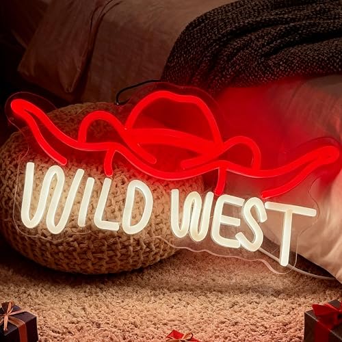 Wild West LED Neon Sign, Western Theme Neon Decor Home Man Cave Bar Party Ambiance Gift Wall Table Accent, USB Powered Dimmable Decorative Light 16.1