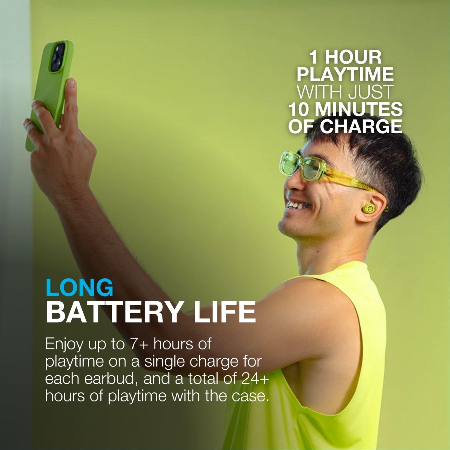JLab, Go Pop ANC, True Wireless Earbuds, Active Noise Cancelling, Bluetooth Earbuds, Transparent Neon Green