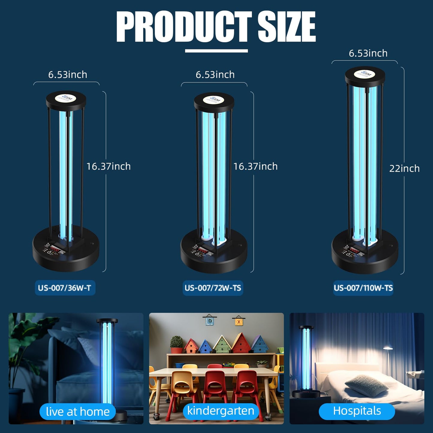 LNBEI Ultraviolet Germicidal Lamp,110w UV+Ozone Light Sanitizer for Whole Room, 99.99% Sanitization Rate,Three-Step Timing Remote Control, Blue Ligh