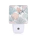 Beach Seashell Coral Starfish Night Light,Plug into Wall with Dusk to Dawn Light Sensors, Nightlights for Bedroom, Bathroom, Hallway, Kitchen, Gifts
