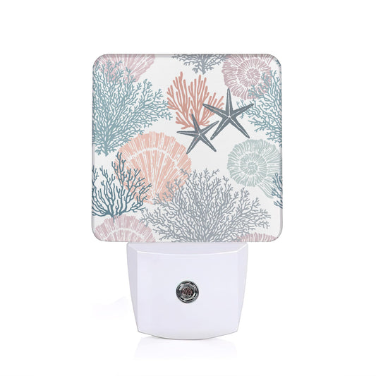 Beach Seashell Coral Starfish Night Light,Plug into Wall with Dusk to Dawn Light Sensors, Nightlights for Bedroom, Bathroom, Hallway, Kitchen, Gifts