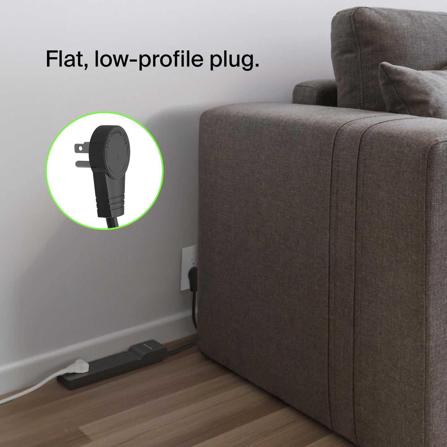 Belkin Surge Protector Power Strip with 6 AC Outlets, 6ft/1.8M Long Heavy-Duty Extension Cord, & 360-Degree Rotating AC Plug for Conference Rooms