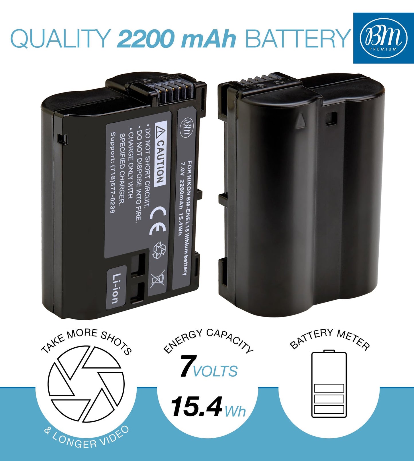 BM Premium EN-EL15B Battery and Battery Charger for Nikon Z6, Z7, D780, D850, D7500, 1 V1, D500, D600, D610, D750, D800, D800E, D810, D810A, D7000