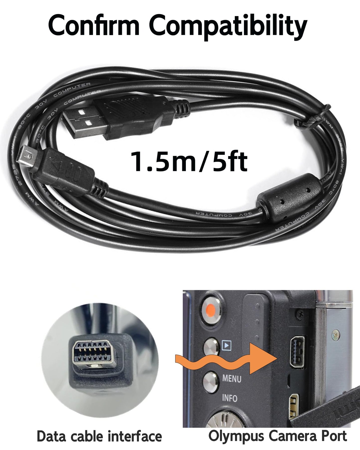 5ft USB Cable for Olympus Camera Charger,Repalcement for Olympus Tough Camera Charger for TG-310, TG-320, TG-610, TG-810, TG-820, TG-835, TG-850