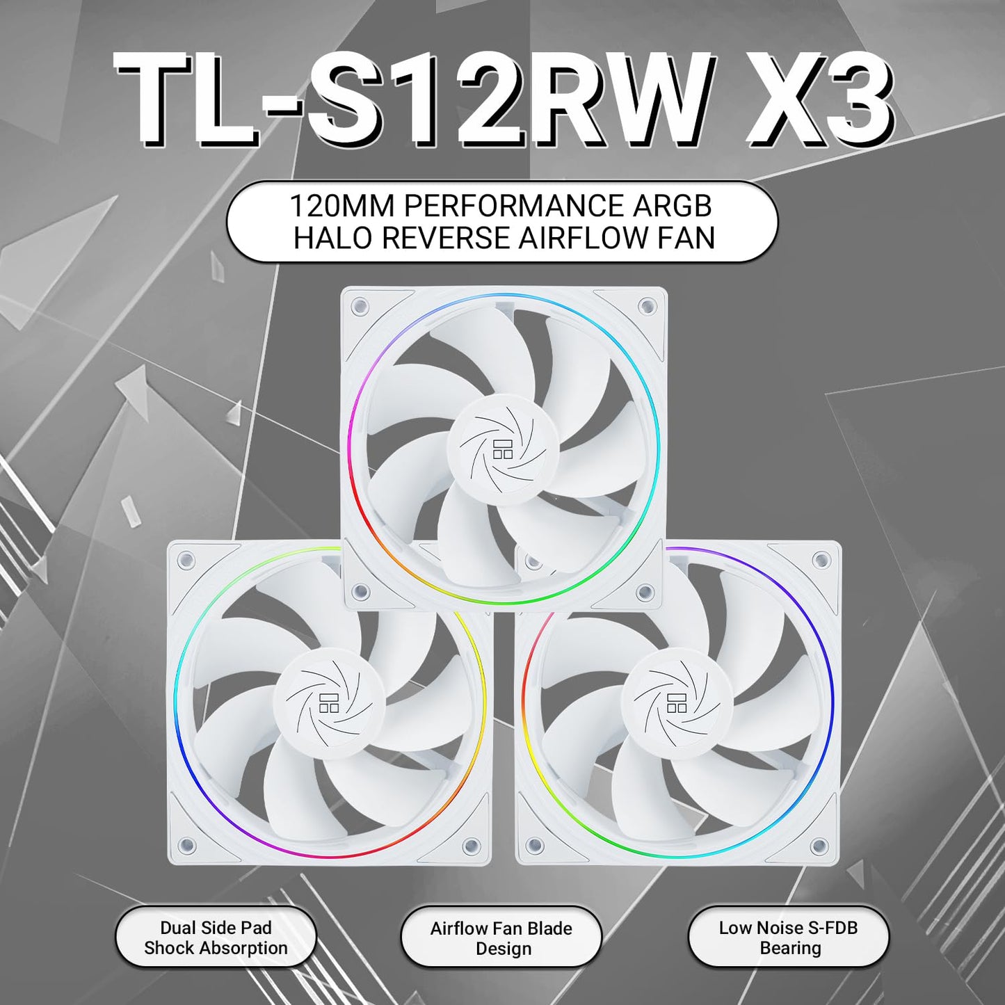 Thermalright TL-S12RW X3 CPU Fan, 120mm White Computer Cooler Fine Aperture ARGB Halo PC Fan,Reverse Airflow Design Chassis Cooling, 1500RPM