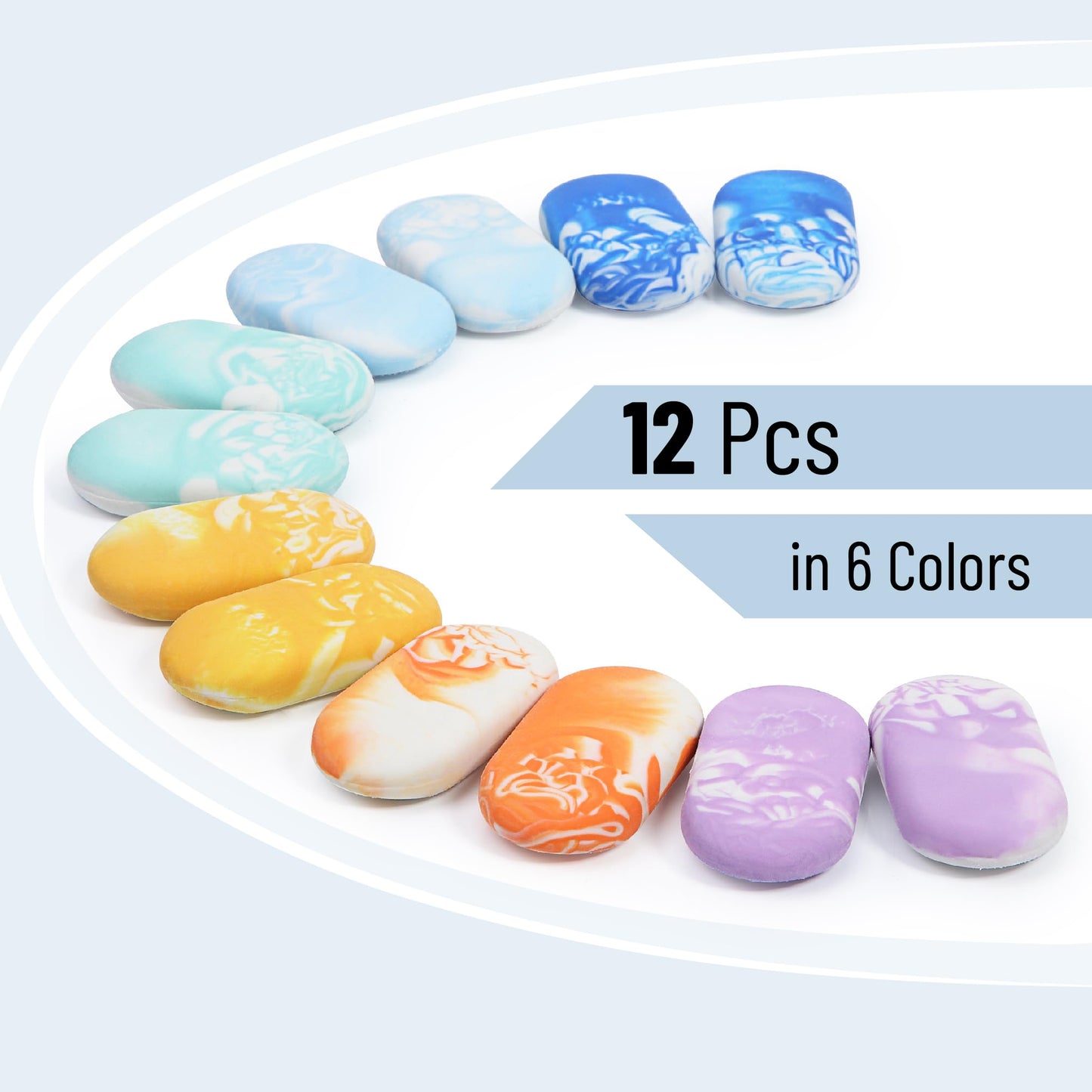 Mr. Pen- Marble Pencil Erasers, 12 Pack, 1" x 2"