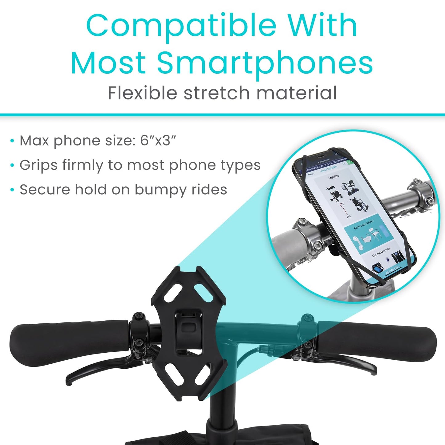Vive Phone Holder - Universal Cell Phone Mount for Bike, Car, Motorcycle, Bicycle - Portable Silicone Accessories for Samsung, iPhone, Android Phones
