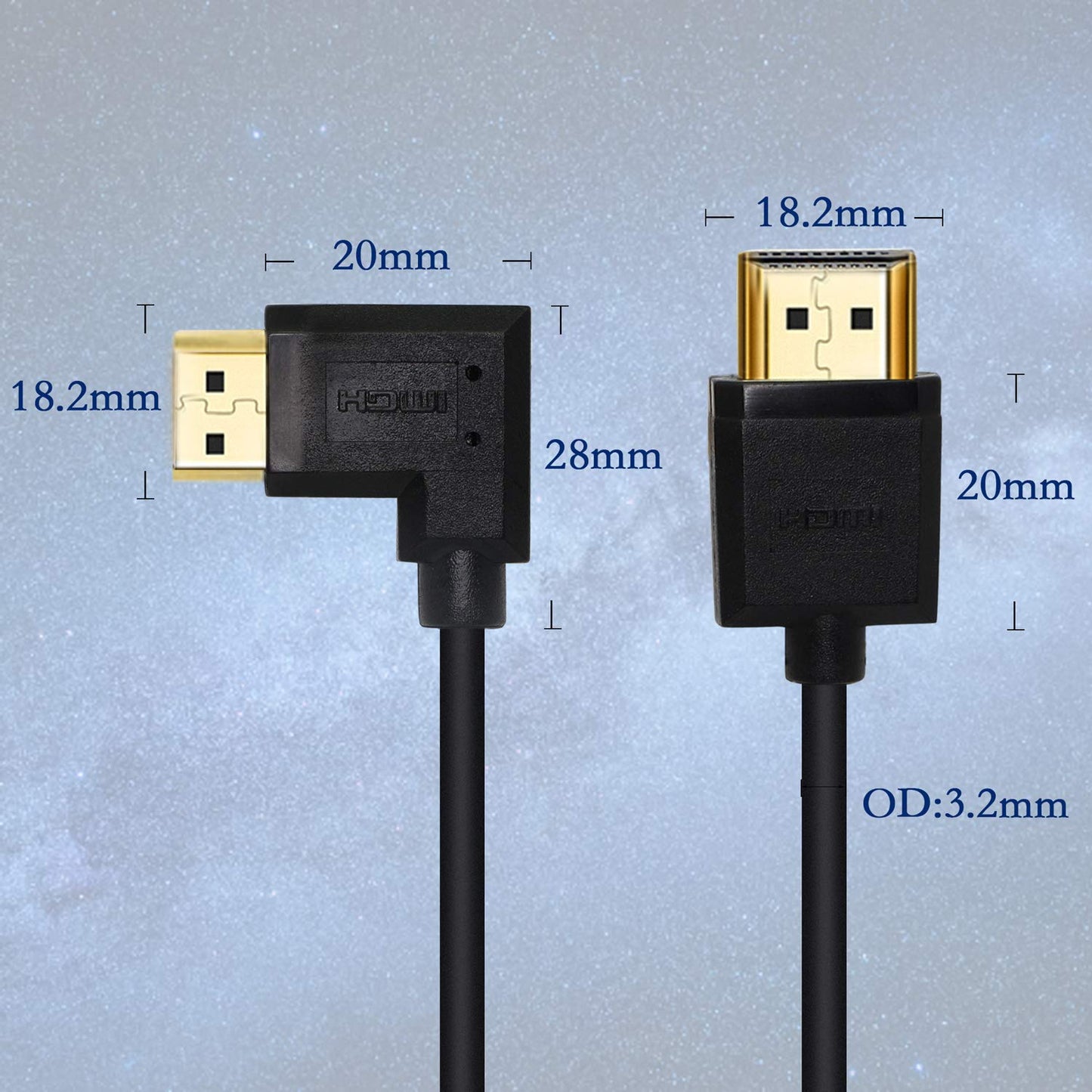 PNGKNYOCN 15CM HDMI Male to Male Short Cable, 90 Degree Leftward Angle High Speed HDMI 2.0 Adapter Connector Cable Support 4k@60HZ, for Raspberry Pi