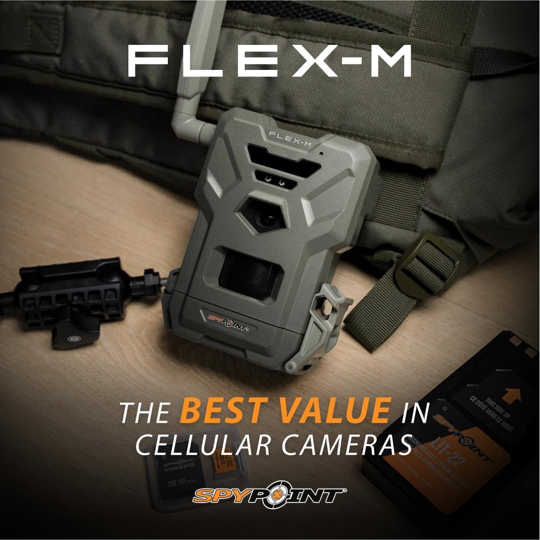 SPYPOINT Flex-M Twin Pack Cellular Trail Cameras - 2 SD Cards Included, Best Hunting Accessories, No WiFi Needed, GPS, Night Vision, IP65