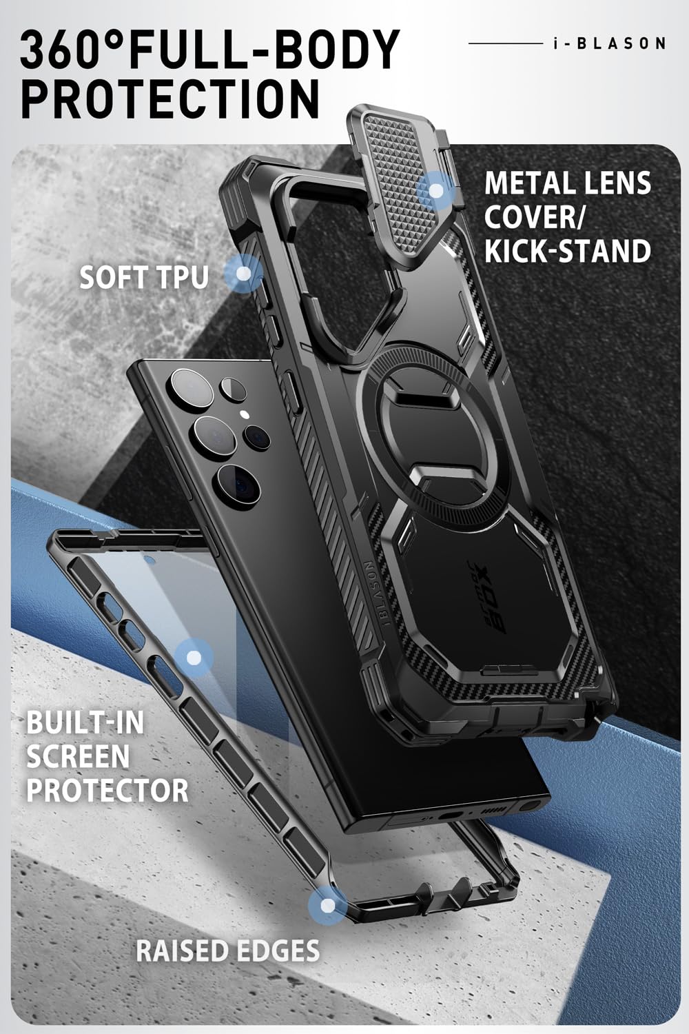 i-Blason Armorbox for Samsung Galaxy S24 Ultra Case with Camera Cover Stand [MagSafe Compatible] [Military-Grade Protection] Full-Body Rugged Case
