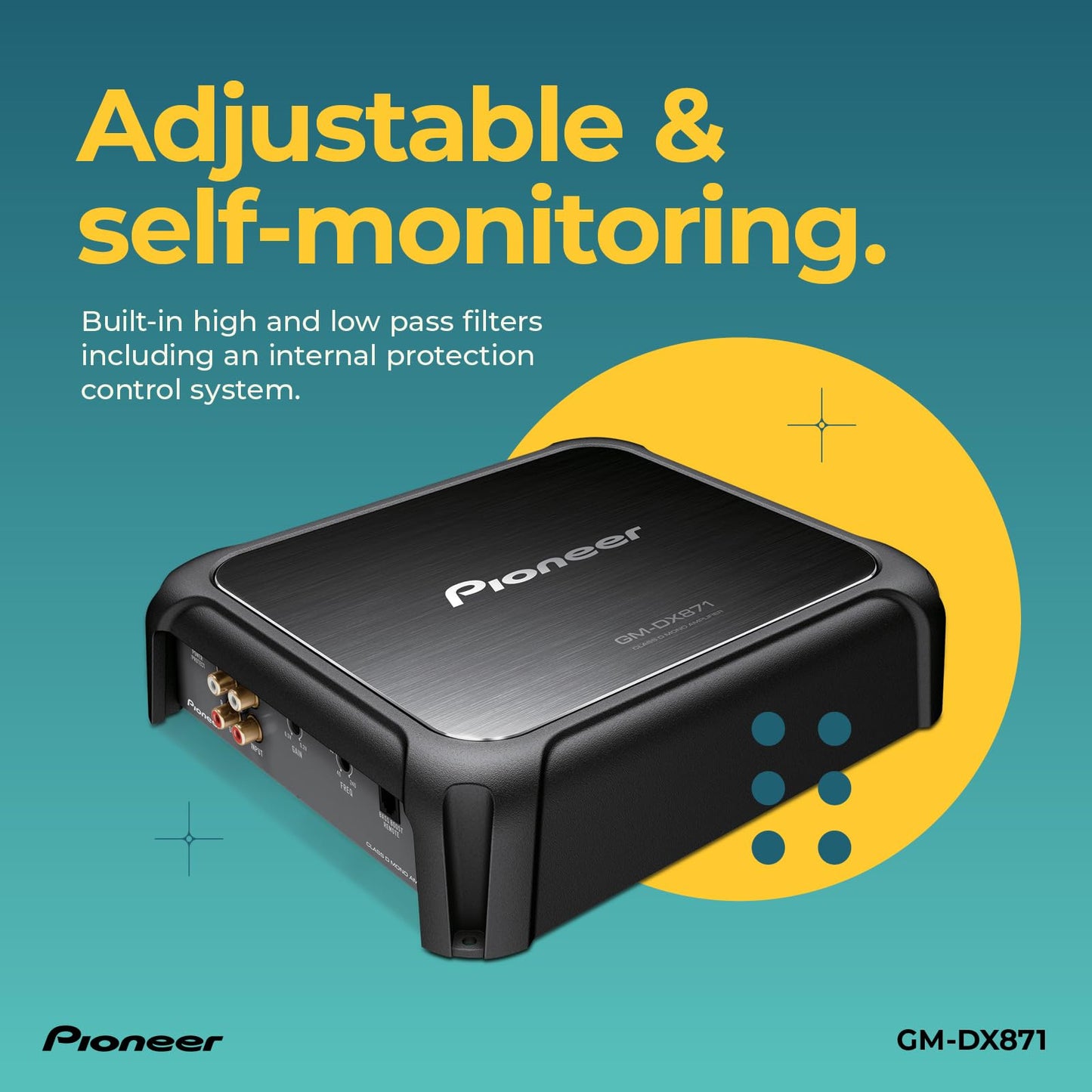 Pioneer GM-DX871 - Powerhouse Amplifier with 1,600 Watts, Class-D Technology, 1-Channel, Variable Low-Pass Filter, Compact Design, and Remote Bass