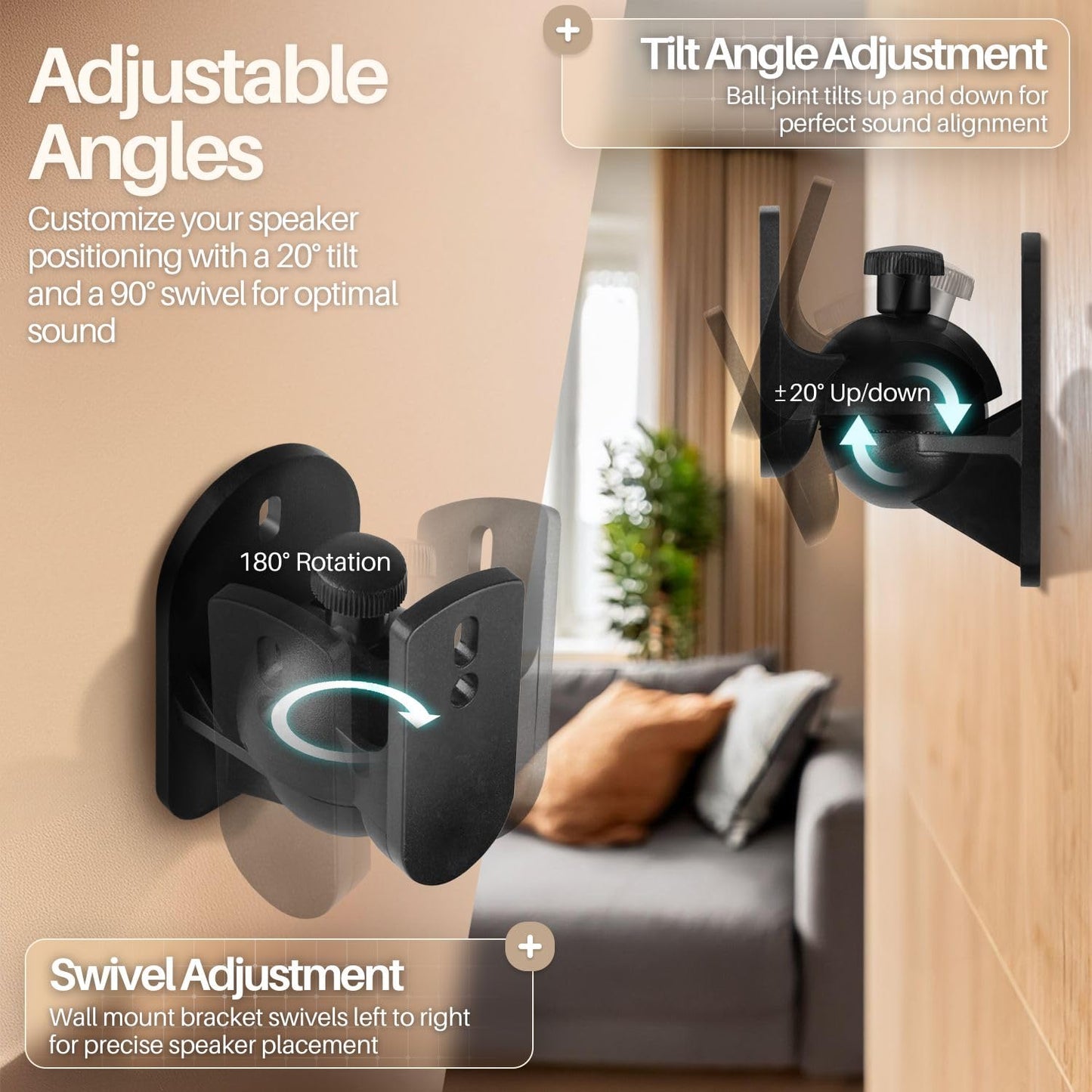 TNP Universal Satellite Speaker Wall Mount Bracket Ceiling Mount Clamp with Adjustable Swivel and Tilt Angle Rotation for Home Theater Surround Sound