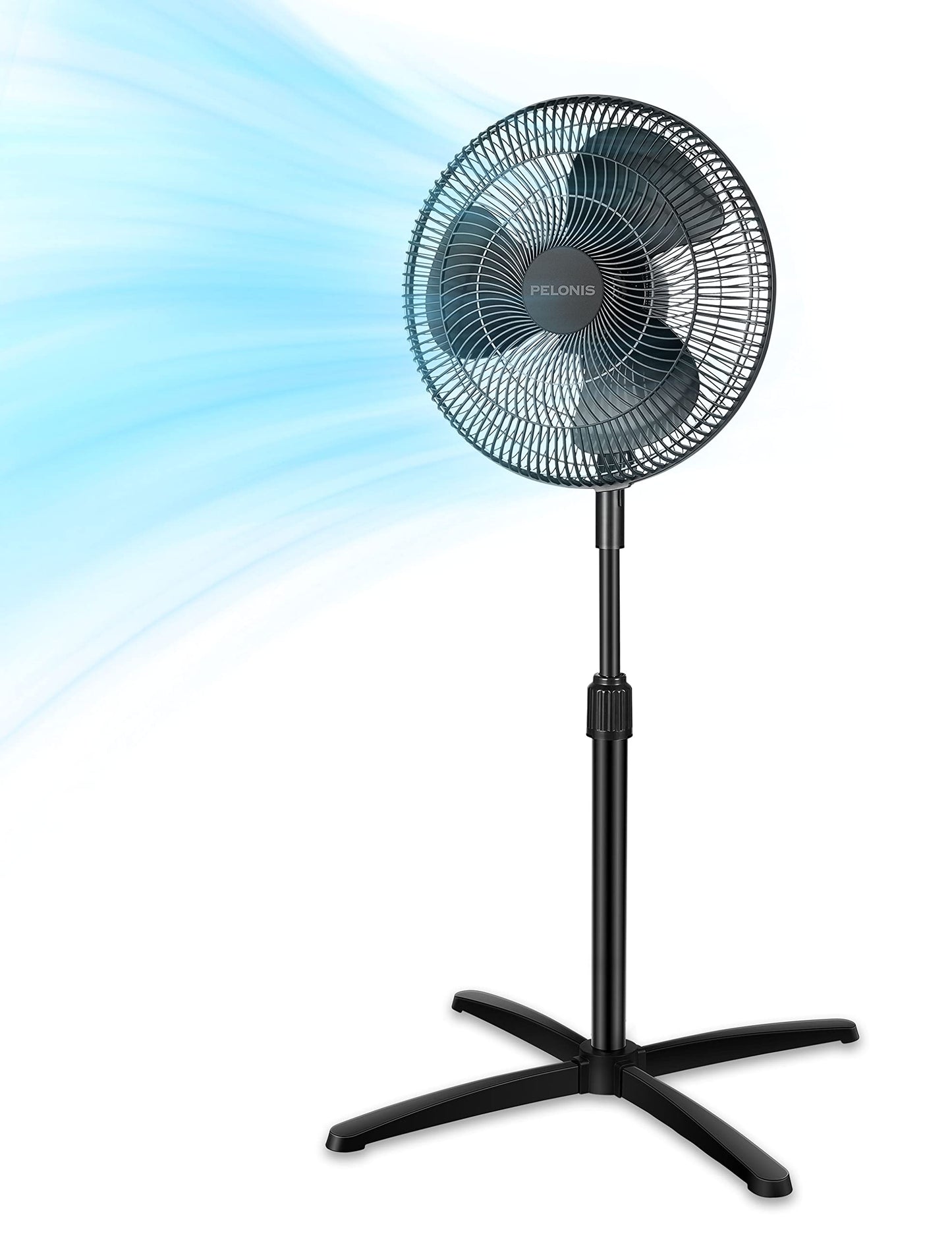 PELONIS 16" Adjustable Oscillating Pedestal Fan for Bedroom, Black