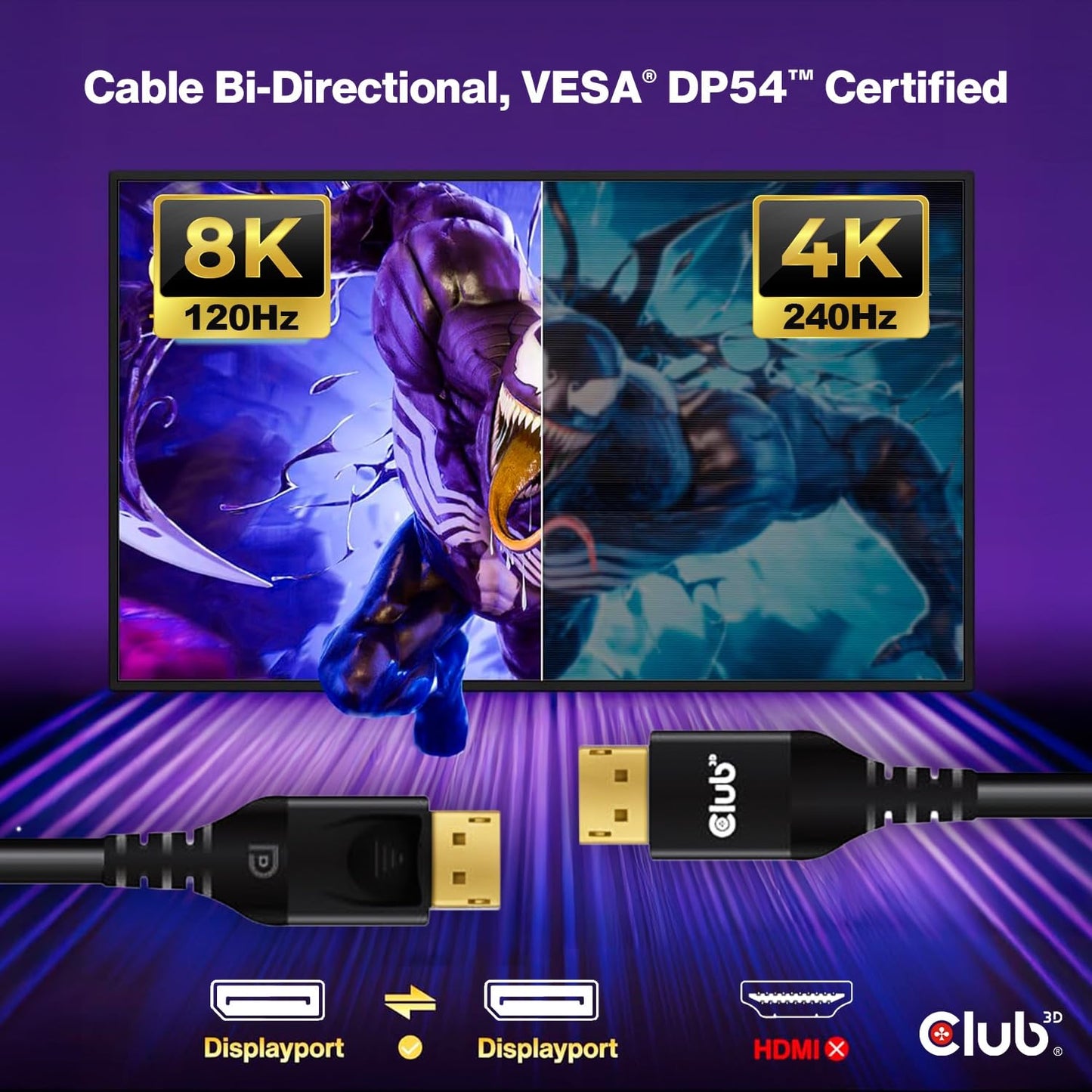 Club 3D DisplayPort 2.1 DP54 VESA Certified Cable 8K120Hz 3m/9.84ft