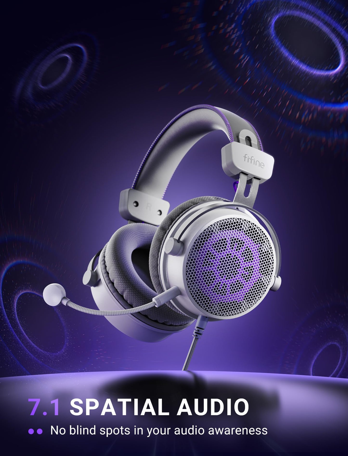 FIFINE Open Back Gaming Headset with 7.1 Surround Sound - Dual Wired USB/3.5mm Connection - USB Control Box - Detachable Mic, Over Ear Headphone
