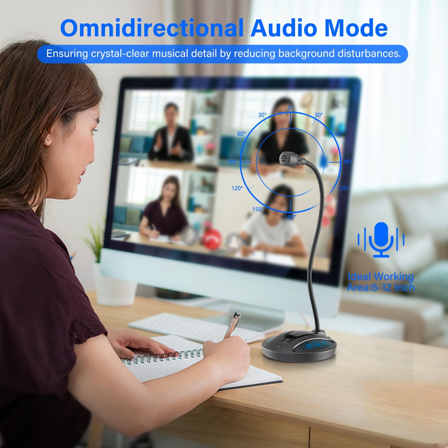 CMOCIIY Plug & Play USB Computer Microphone, Flexible Gooseneck Desk Microphone for Podcasting, Streaming, Conference, Noise Canceling Microphone with