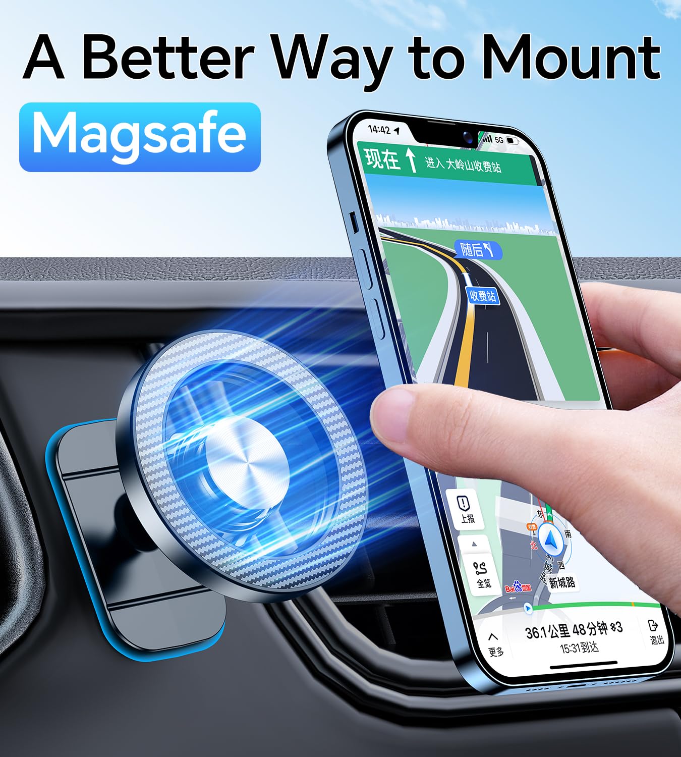 Kaistyle for Magsafe Car Mount?20 Strong Magnets?Magnetic Phone Holder for Car Phone Holder Mount Dash Mounted Holders Cell Phone Holders for Your Car