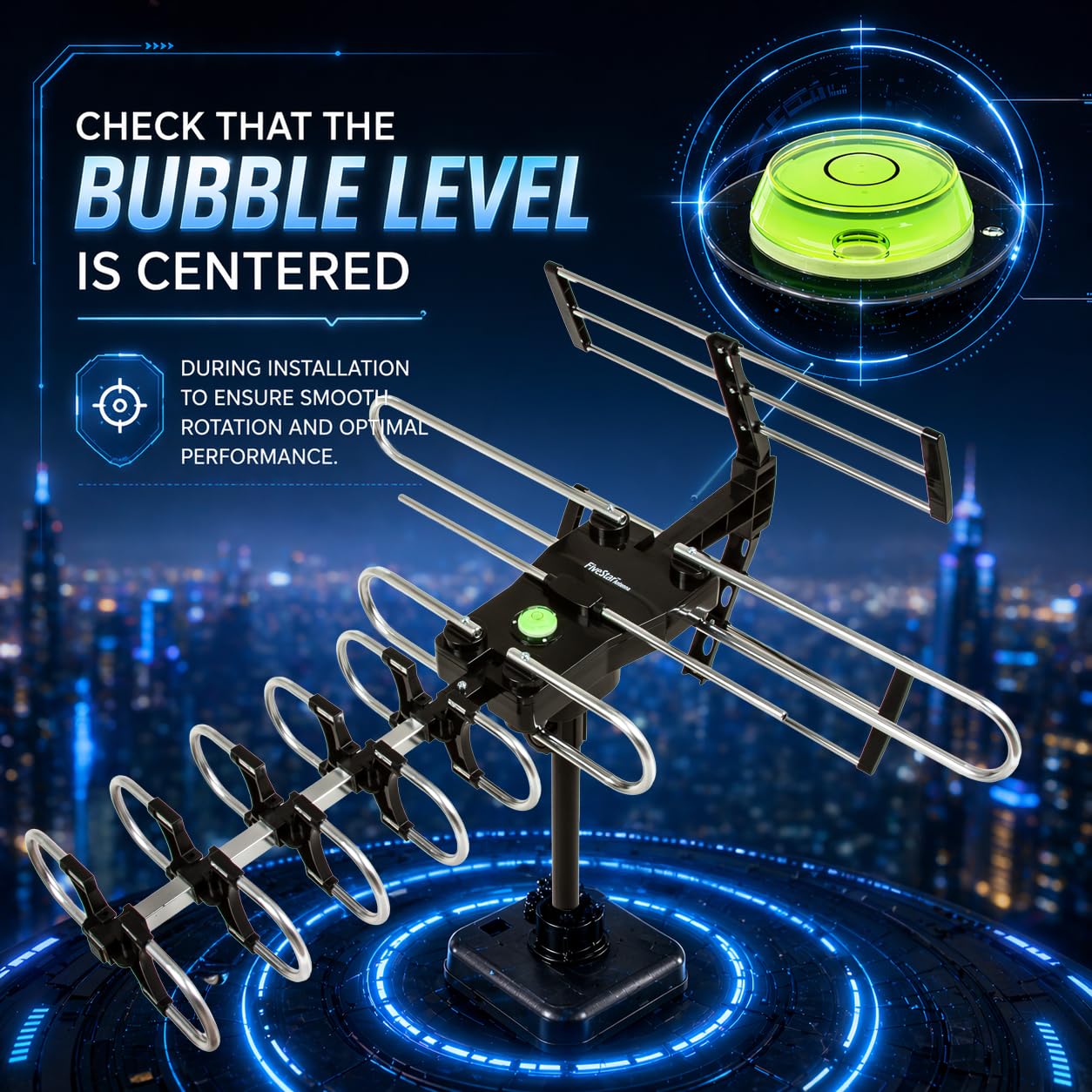 Five Star 2026 Upgraded Outdoor TV Antenna - 200 Mile Range Motorized 360° Precise Rotation HDTV Antenna, Smart Amplified NextGen ATSC 3.0 4K 1080P