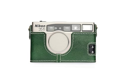 35Ti 28Ti Case, BolinUS Handmade Genuine Real Leather Half Camera Case Bag Cover for Nikon 35Ti 28Ti Camera with Hand Strap (Green)