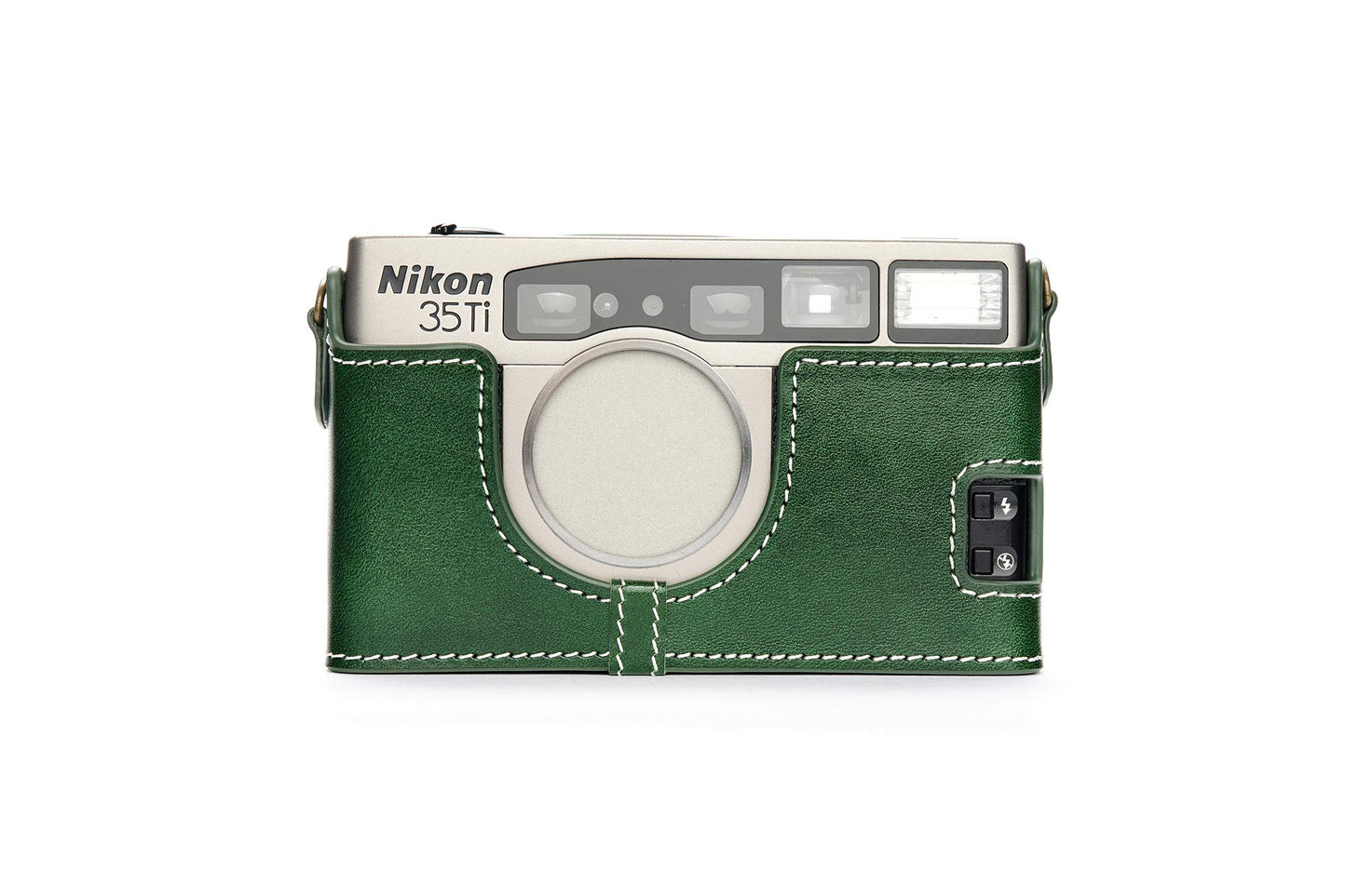 35Ti 28Ti Case, BolinUS Handmade Genuine Real Leather Half Camera Case Bag Cover for Nikon 35Ti 28Ti Camera with Hand Strap (Green)